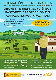 Drones terrestres y aéreos; pastoreo y protección del ganado (espantapájaros)
